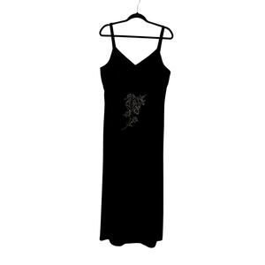 Vintage After Five by Jean Claire Black Velvet Formal Maxi Dress Rhinestone US18